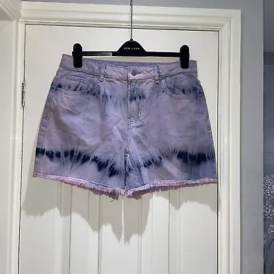 Tu Purple Blue Tie Dye Acid Wash Boyfriend Shorts High Waisted Denim VGC Size 14 • £8.99