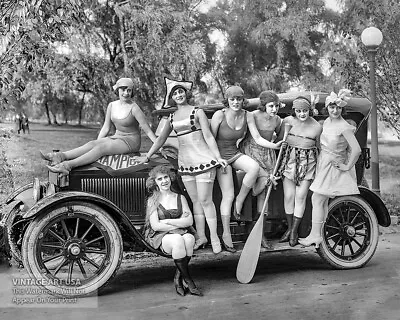 Bathing Beauties Posing On Automobile Photo Print Wall Art - 1919 Washington DC • $11.95