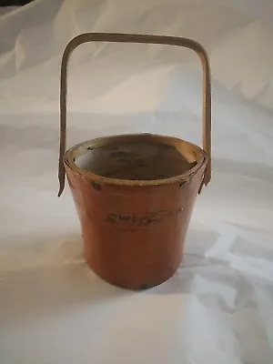 Vintage Handmade Birch Bark Bucket Basket Handle Quebec Souvenir Small  • $22.99