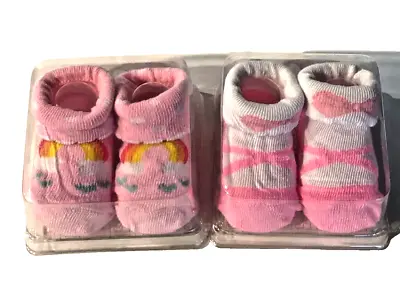 2 Pair Infant Girl Sock Booties Sz 0 12 Months Pink Ballet Rainbow Swiggles Brnd • $4.38