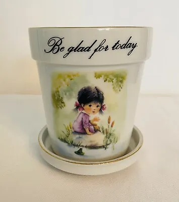 Vintage Fran Mar Moppets Japan Planter W/Saucer Drip Tray Be Glad For Today 1971 • $14.95