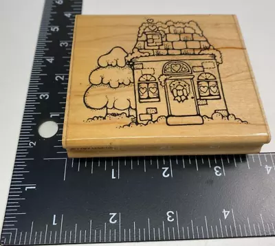 VTG Home HOUSE DOTS Design Q103 RUBBER STAMP Snow Heart Winter Tree • $9