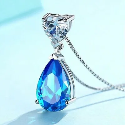 £3.99 • Buy Crystal Heart Water Drop Pendant Necklace 925 Sterling Silver  Womens Jewellery