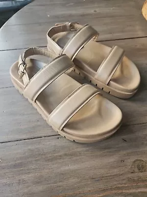 Zara Sand Beige Flat Sandals With Buckle Size Uk 4 Eu 37 Double Straps  • £10