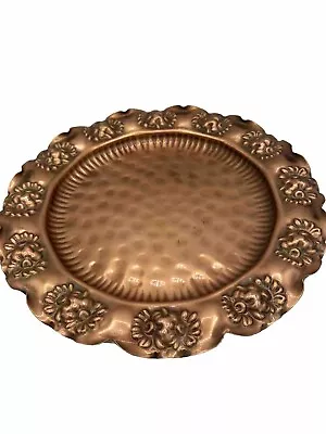 Vtg Gregorian Copper 13  Hammered Tray Signed Raised Flowers Charger Platter USA • $35.97