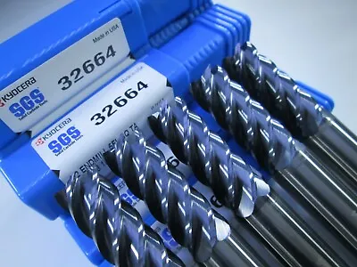 Lot ( 5 ) Kyocera Sgs 32664 V-carb Solid Carbide 1/2  5 Flute End Mills Set • $0.99