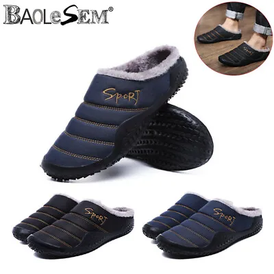 Men Slippers Slip On Plush Soft Winter Warm Indoor Outdoor Clog Mules Shoes  UK • £18.99