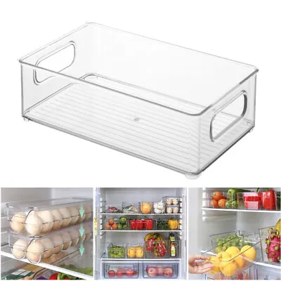 $16.81 • Buy Stackable Fridge Pantry Organiser Clear Plastic Kitchen Storage Container Holder