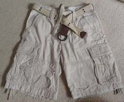 Thick Cotton A&F Abercrombie & Fitch Distressed Cargo Shorts W32 With Belt • £40