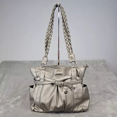 Rosetti Purse Shoulder Bag Braided Straps Silver Shiny Pebbled Faux Leather • $14.89