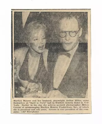 Marilyn Monroe Arthur Miller April In Paris Ball New York 1957 Waldorf Astoria • $7.25