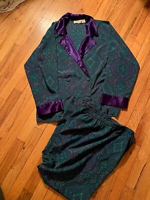 Vtg Victoria's Secret 2 Pc Pajama Lounge Set Paisley Pants & L/S Button Up Top M • $29.95