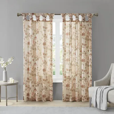 Madison Park Simone Printed Floral Twist Tab Top Voile Sheer Curtain 50x84 50x95 • $29.99