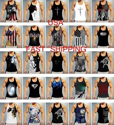 Tank Tops Mens Sleeveless T Shirt Activewear Training Bodybuilding Stringer Vest • $18.98