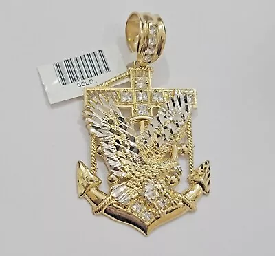 Real 14k Yellow Gold Charm Eagle Anchor Pendant With White Gold And Stone Men's • $549.66