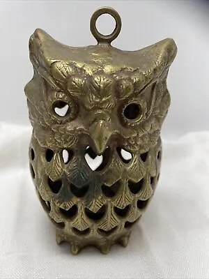 Vintage Brass Owl Candle Holder Hanging Lantern • $46.50