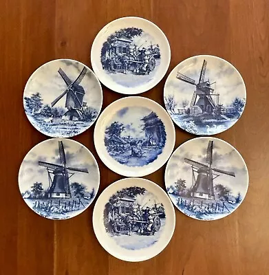 Vintage Delft Blauw Plate 5” Lot Of 7: Windmill/Swans/Tribute To Newlyweds  • $55