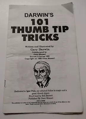 101 THUMB TIP TRICKS By Gary Darwin - Professional Magic Trick Book • £0.99