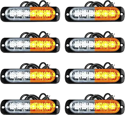 LED Strobe Emergency Lights 8X Amber White 6 LED Surface Mount Strobe Warning E • $32.50