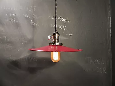 Vintage Industrial Hanging Light W/ Flat Lamp Shade - Machine Age Minimalist  • $147.75