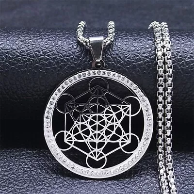 Metatron Flower Of Life Symbol Stainless Steel Crystal Pendant Necklace Jewelry • $11.99