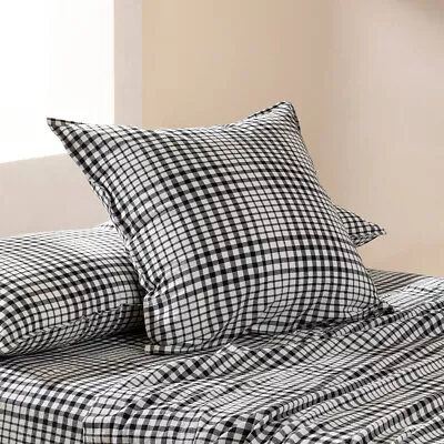 New Habitat Check Linen Cotton European Pillowcase • $9.97