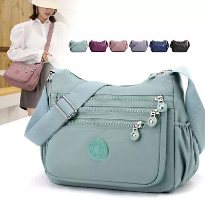 Ladies Shoulder Bag Cross Body Messenger Multi Pocket Nylon Holiday Handbag Tote • £14.90