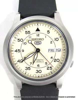 Mens SEIKO 5 AUTOMATIC Military Matte Beige FIELD Pilot WATCH 7S26-02J0 • $149.99