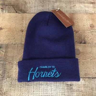 Mitchell Ness Charlotte Hornets KNIT Beanie Purple Teal Deadstock HAT NEW • $21.99