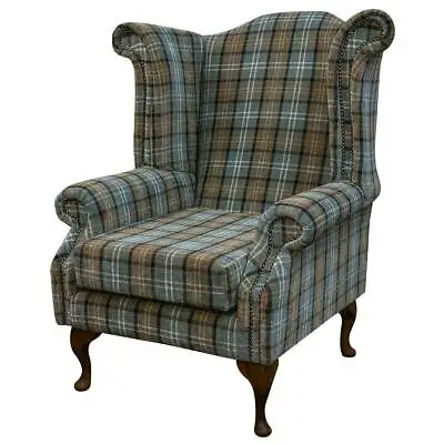 £734 • Buy Tartan Blue Queen Anne Armchair Monk Large Fireside Chair In Lana Fabric LAN1256