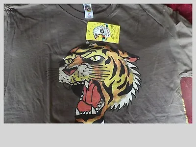 Ed Hardy Shirt Mens XL Brown Tiger Tattoo Graphic Tee Back Logo NWT • $35