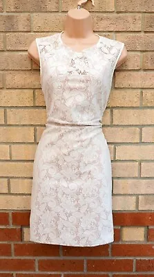 Warehouse White Pink Lace Print Party Tea Sleeveless Bodycon Cocktail Dress 10 S • £19.99