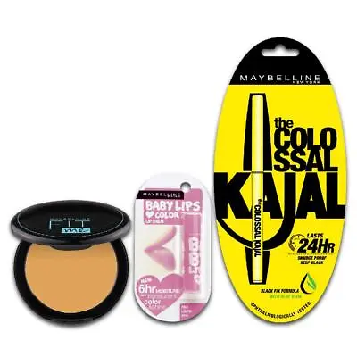 Maybelline New York Colossal Kajal & Baby Lips Pink & Fit Me Compact (Set Of 3) • $23.41