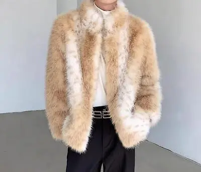 Men's Fashion Winter Stand Collar Long Sleeve Loose Warm Faux Fox Fur Short Coat • $109.14