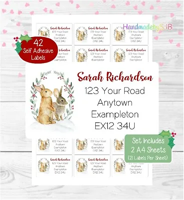 £3.55 • Buy Rabbit Personalised Christmas Address Labels, 42 Winter Bunny Return Stickers