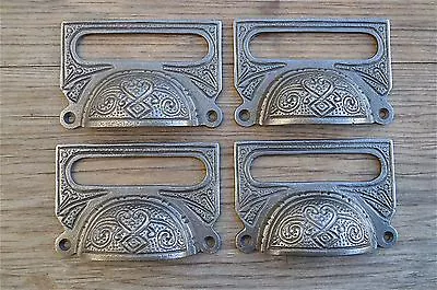 £22.39 • Buy A Set Of 4 Large Edwardian Cast Iron Label Frame Handle Filing Drawer Pull Cb10