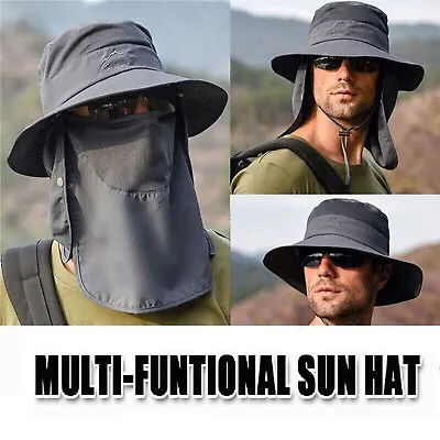 Wide Brim Sun Hat UV Protection Bucket Cap For Hiking Camping Fishing Safari Men • $19.49