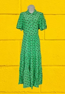Lisou Label Green Rainbow Print Tiered Midi Shirt Dress Size 12 BNWT RRP £129  • £26.99