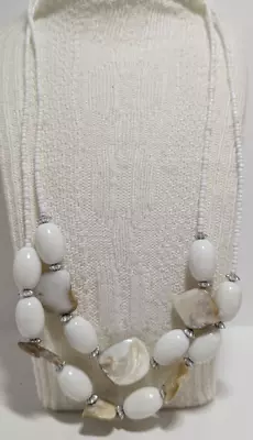 White Bead Mother Of Pearl Abalone Shell White Seed Bead Multi Strand Necklace • $12