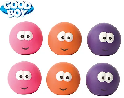 Goodboy 6 Pack 7 Cm Latex Face Balls Big Eyes Fun Dog Puppy Squeaky Toy 08383 • £11.94