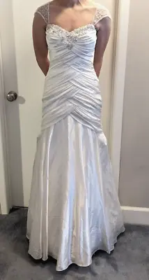 Mori Lee Bridal Wedding Dress 4703 Off White Satin Crossover Draping Mermaid 8 • $74.99