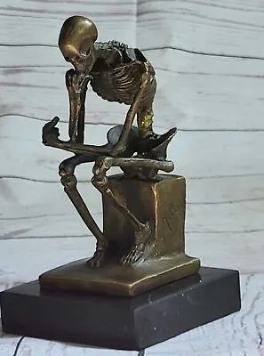 Collectible Solid Bronze Skeleton Thinker Sculpture Marble Base Milo Decor • $84.50