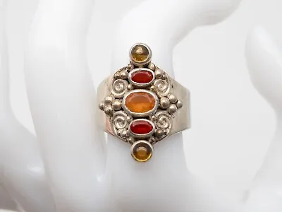 $700 3ct Natural MEXICAN FIRE OPAL CITRINE Signed SAJEN Sterling Silver Ring 13g • $145