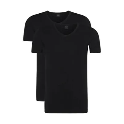 HUGO BOSS Men's $60 Cotton Stretch SLIM FIT V-Neck T-Shirt NEW BLACK Size S-XXL • $29.88