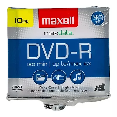 10 Disks Maxell DVD-R 4.7 GB 16x 120 Min Slim Jewel Case Gold • $13.89