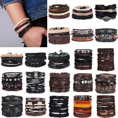 6Pcs/Set Multilayer Leather Bracelet Men's Women Wristband Bangle Jewelry Set • $2.38