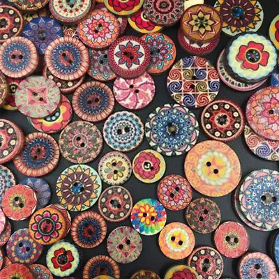 100pcs 2 Holes Mixed Boho Flower Wooden Button Sewing Scrapbooking DIY Craft • $7.49