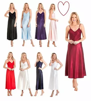 £18.99 • Buy Nightie Satin & Lace Long Chemise Negligee Nightdress UK 10-28 Nightwear