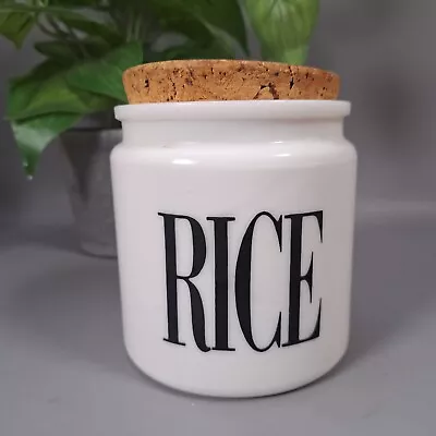 Vtg Milk Glass Black White Rice Storage Jar Cannister Retro Farmhouse Kitchen • £20