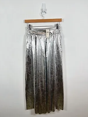 Anthropologie Sunday In Brooklyn Midi Skirt XS Silver Metallic Shine RRP £120 BN • £39.98